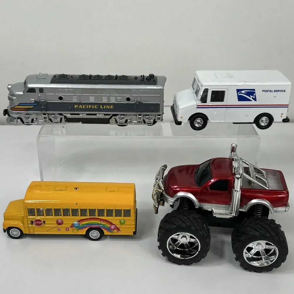 Pullback Lot Kinsfun School Bus USPS Delivery Van Monster Truck Pacific Train